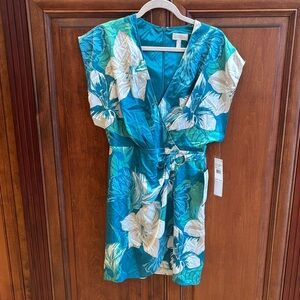 Adrianna Papell Teal and Cream Floral Mini Dress
